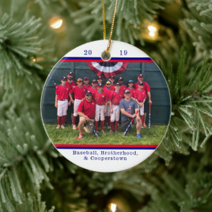 Cooperstown NY Baseball Team Photo Striped Facts Ceramic Ornament