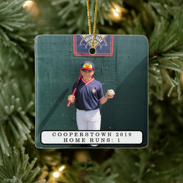 Cooperstown NY Photo Baseball Player Fun Facts Ceramic Ornament (Tree)
