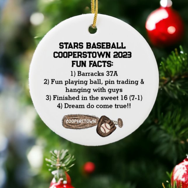 Cooperstown NY Travel Baseball Team Fun Facts Ceramic Ornament (Creator Uploaded)