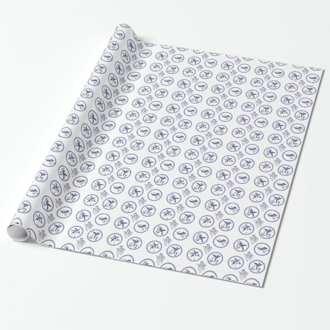 Coordinate Delft Blue Wrapping Paper (Unrolled)