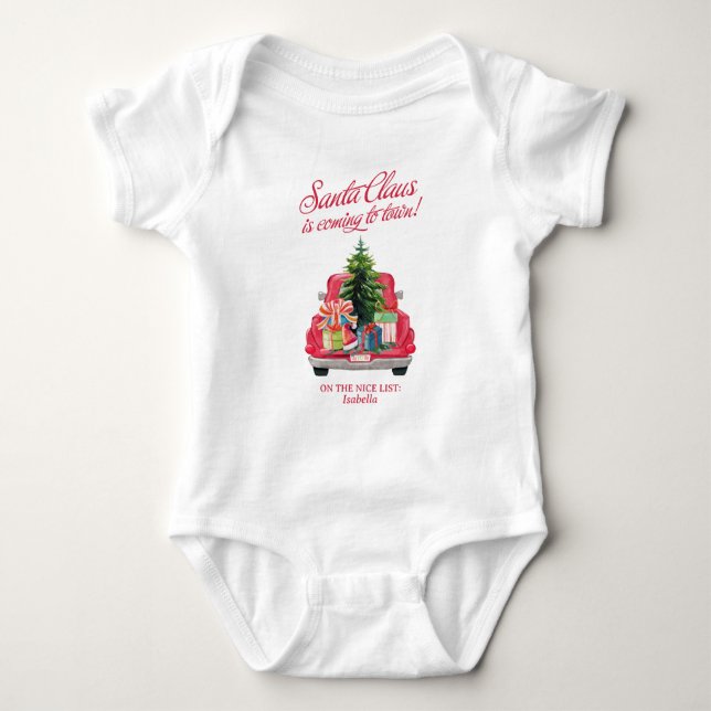 Coordinated Family Santa Claus is Coming to Town Baby Bodysuit (Front)