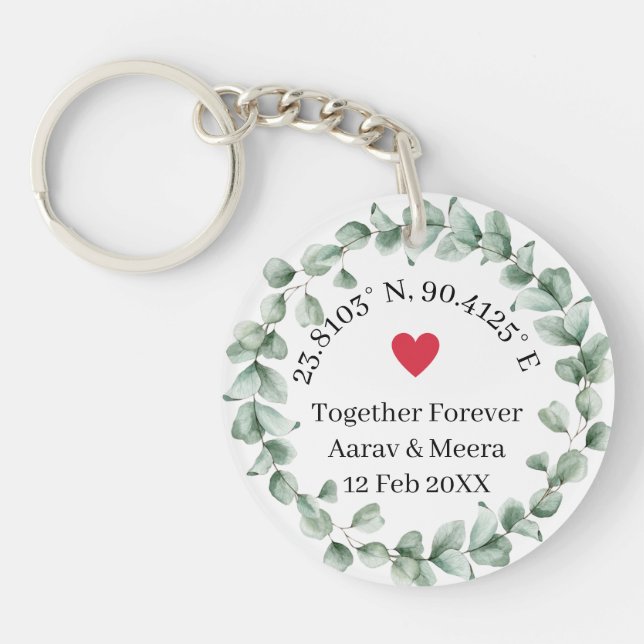 Coordinates of Love Botanical Wedding Favour Key Ring (Front)