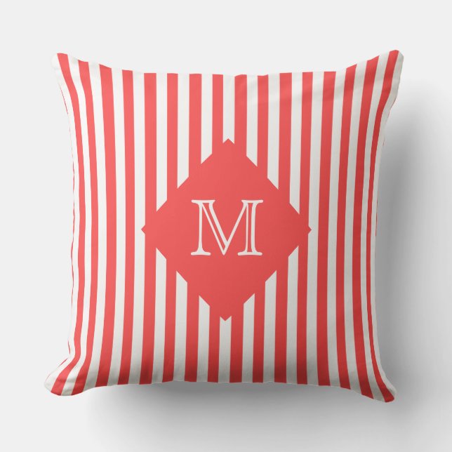 Coordinating Salmon Stripes and Monogram Outdoor Cushion (Front)