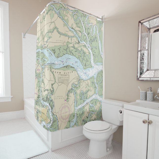 Coosaw and Broad Rivers Nautical Chart 11519 Shower Curtain (In Situ)