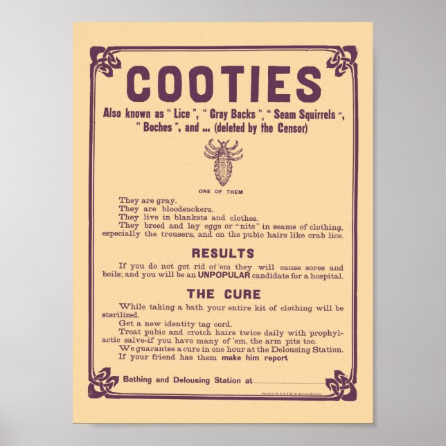 Cootie Warning Poster - Vintage Medical Print (Front)