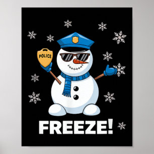 Cop Snowman Freeze Christmas Party Xmas Poster
