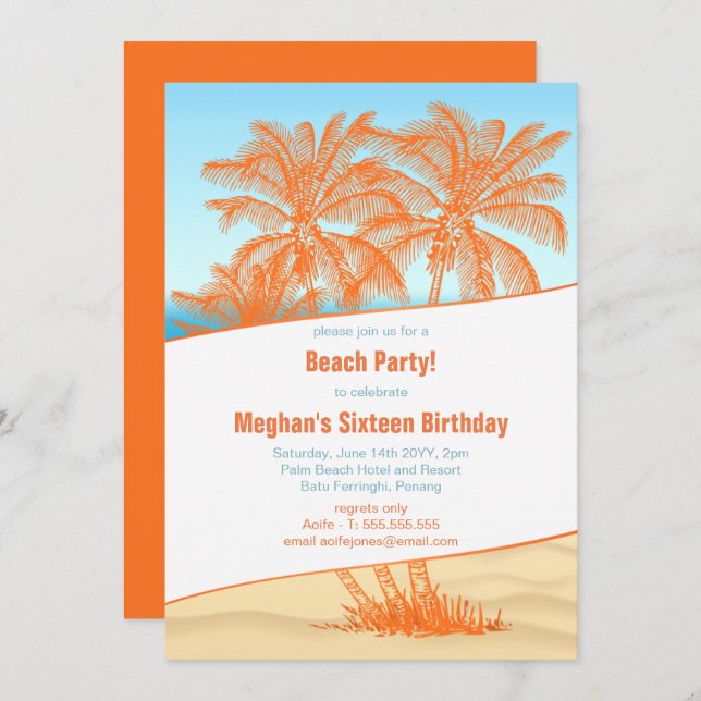 Copacabana Beach and Coconut Trees Party Invitation (Front/Back)