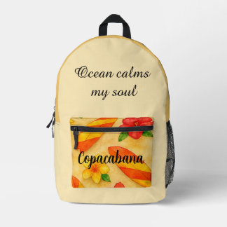 Copacabana Beach Watercolor Floral Tropical Printed Backpack
