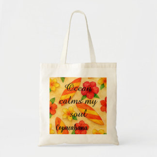 Copacabana Beach Watercolor Floral Tropical Tote Bag