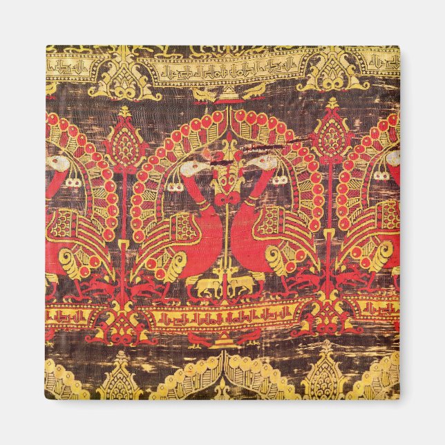 Cope with peacock motif and kufic inscription magnet (Front)