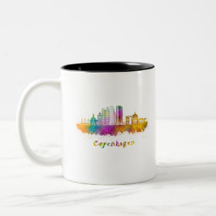copenhagen aquarela horizon Two-Tone coffee mug