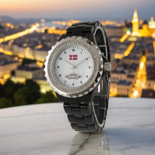 Copenhagen Calling Rhinestone Black Enamel Watch