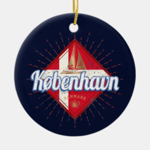 Copenhagen Capital Denmark Retro Sailing Ship Ceramic Ornament