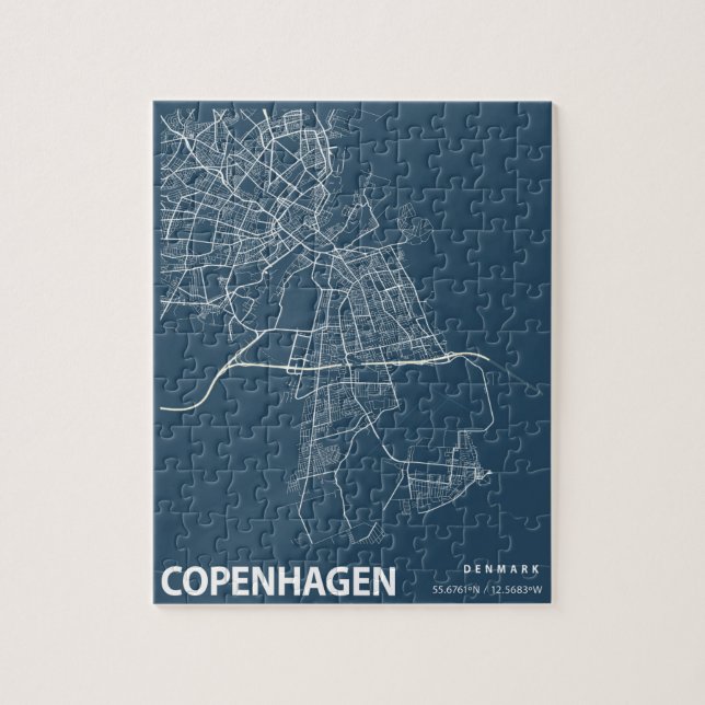 Copenhagen City Map Line Art Blue Print Jigsaw Puzzle (Vertical)