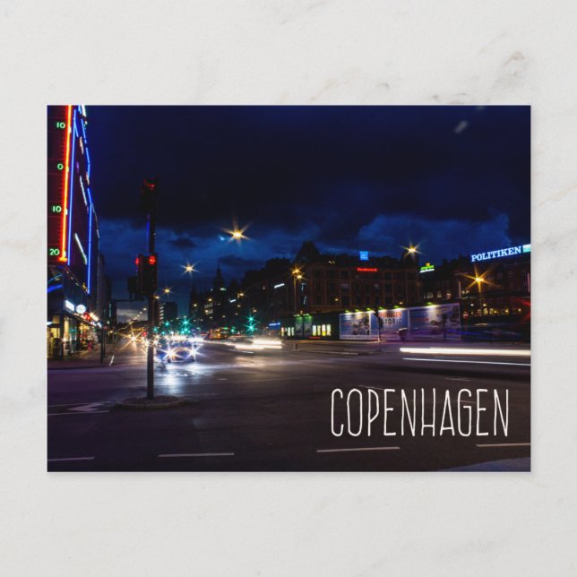 Copenhagen Denmark city at night postcard (Front)