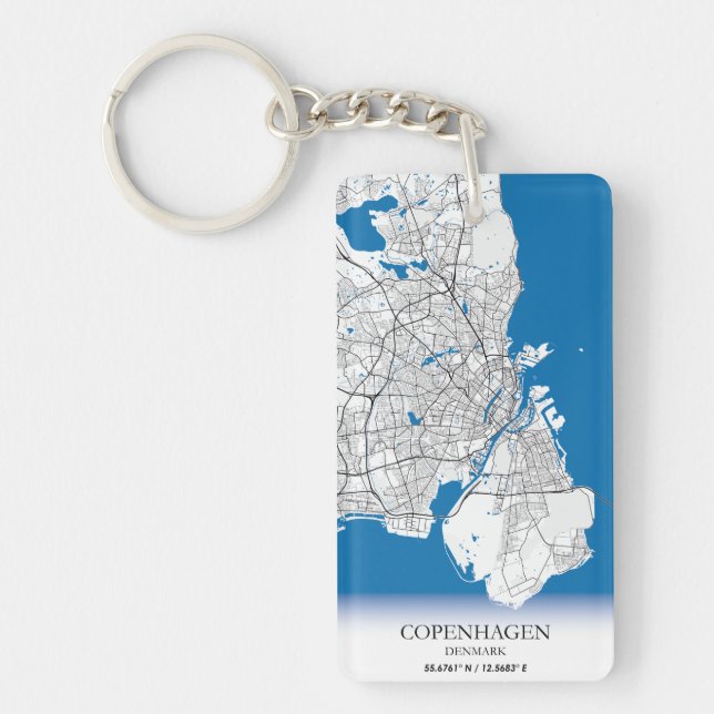 Copenhagen Denmark City Map Travel Simple Minimal Key Ring (Front)