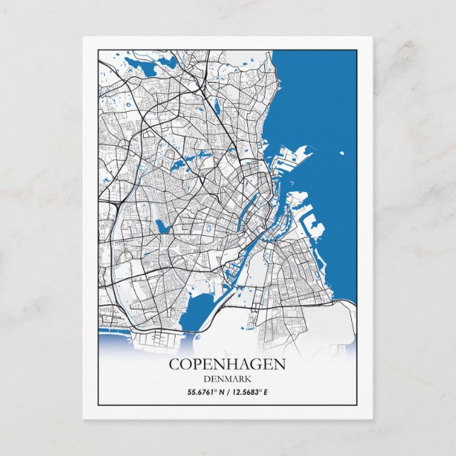 Copenhagen Denmark City Map Travel Simple Minimal Postcard (Front)