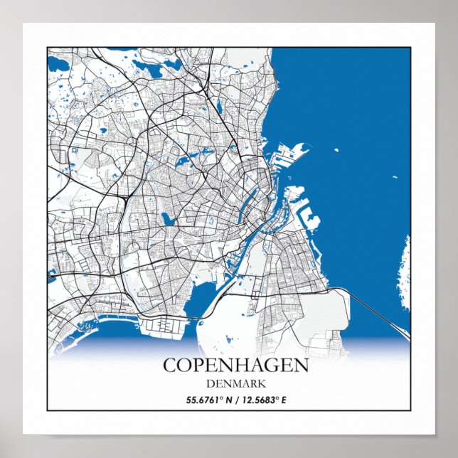 Copenhagen Denmark City Map Travel Simple Minimal Poster (Front)