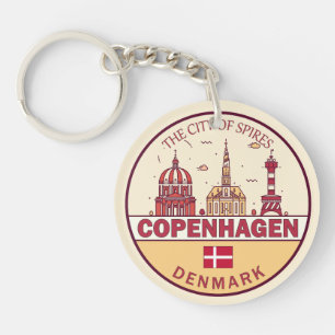 Copenhagen Denmark City Skyline Emblem Key Ring