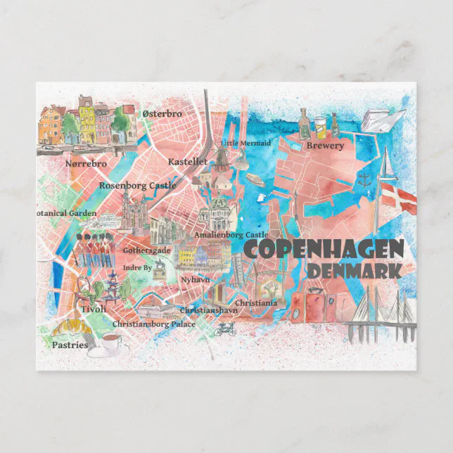 Copenhagen Denmark Clean Iconic City Map Postcard | Zazzle
