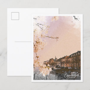 Copenhagen Denmark Colour Pencil City Landscape Postcard