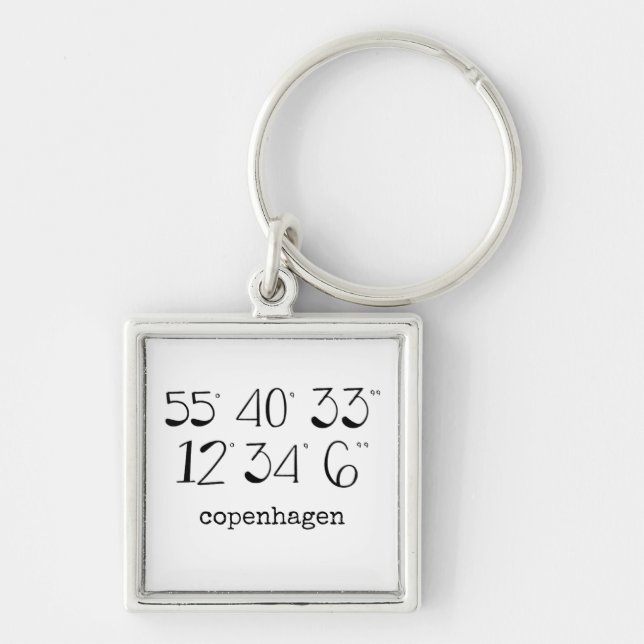 Copenhagen, Denmark Coordinates Key Ring (Front)