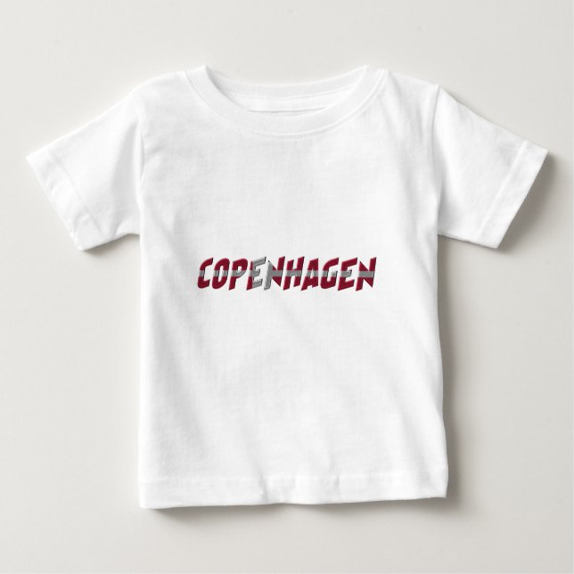 Copenhagen Denmark Danish Flag Colours Typography Baby T-Shirt (Front)