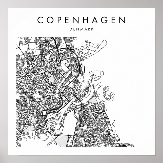 Copenhagen Denmark Minimal Modern Street Map Poster (Front)