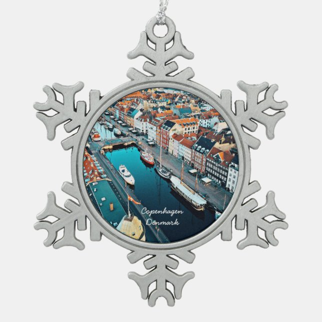 Copenhagen, Denmark panoramic view Snowflake Pewter Christmas Ornament (Front)