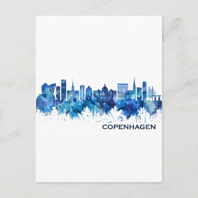 Copenhagen Denmark Skyline Blue Invitation Postcard (Front)