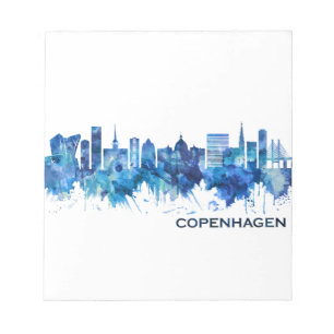 Copenhagen Denmark Skyline Blue Notepad