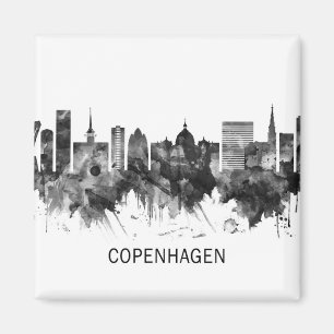 Copenhagen Denmark Skyline BW Magnet