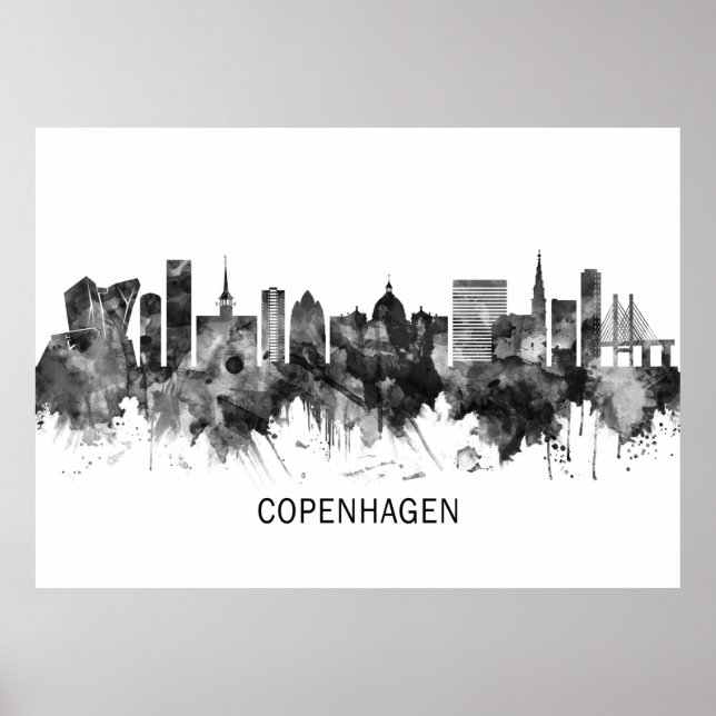 Copenhagen Denmark Skyline BW Poster (Front)
