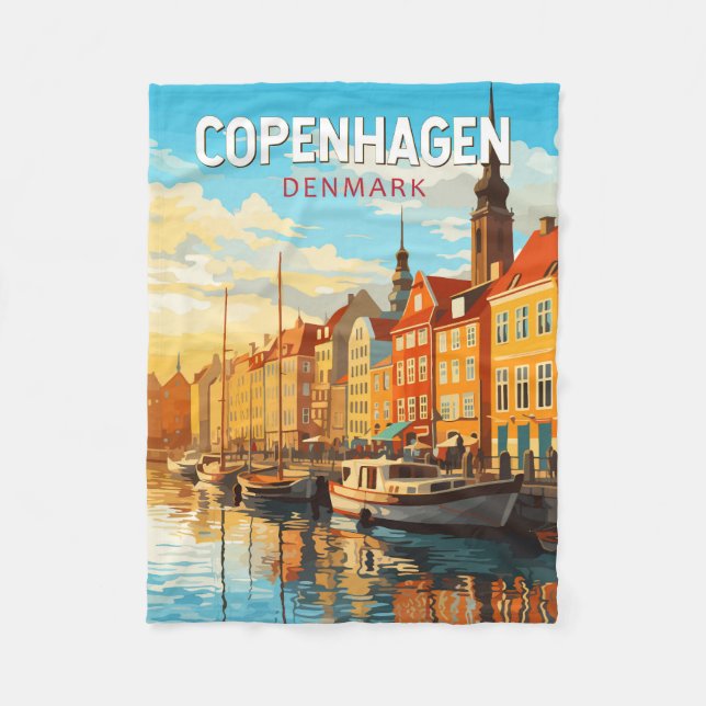 Copenhagen Denmark Travel Art Vintage Fleece Blanket (Front)
