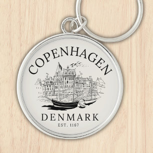 Copenhagen Denmark vintage Landscape Key Ring