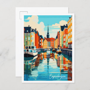Copenhagen Denmark vintage travel illustration Postcard