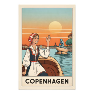 Copenhagen, Denmark vintage travel poster, Photo Print