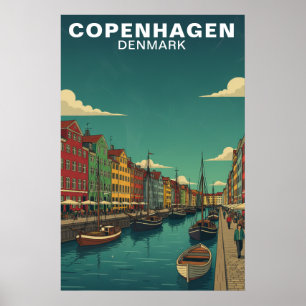 Copenhagen Denmark Waterfront Canal Travel Poster