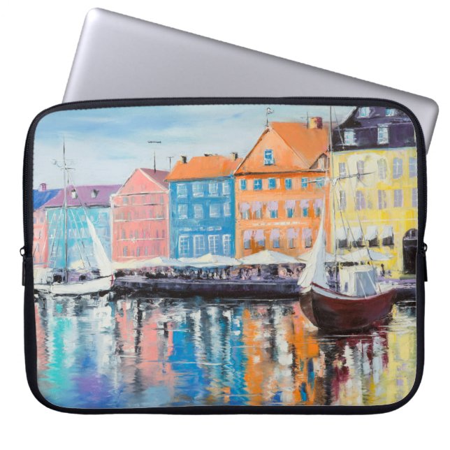 Copenhagen in a shining day, colourful buildings a laptop sleeve (Front)