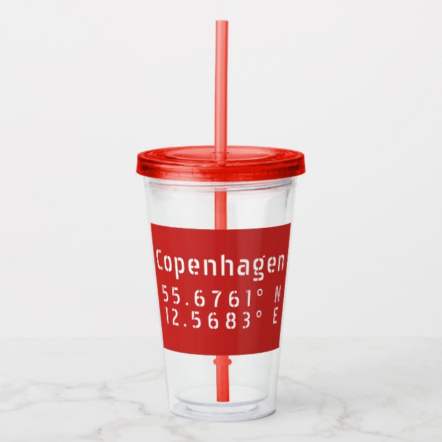 Copenhagen Latitude Longitude Acrylic Tumbler (Front)