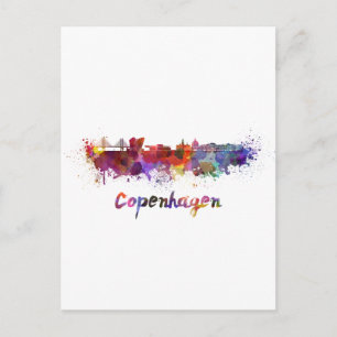 Copenhagen skyline in watercolor postcard