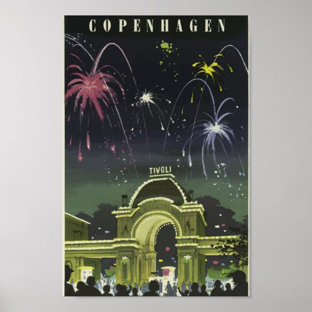 Copenhagen Tivoli Gardens Vintage Travel Poster (Front)
