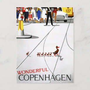 Copenhagen Vintage Travel Poster Restored Postcard