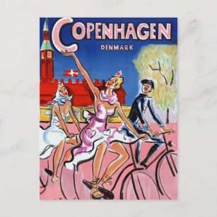 Copenhagen Vintage Travel Poster Restored Postcard