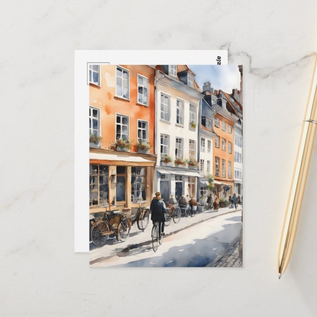 Copenhagen watercolor postcard (Front/Back In Situ)