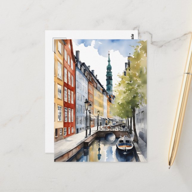 Copenhagen watercolor postcard (Front/Back In Situ)