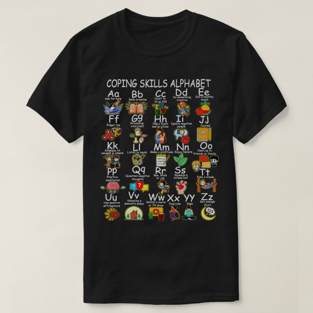 Coping Skills Alphabet Counsellor Mental Health Aw T-Shirt (Design Front)