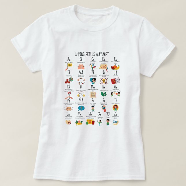 Coping Skills Alphabet Counsellor Mental Health Aw T-Shirt (Design Front)