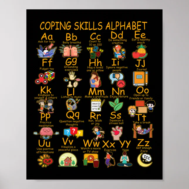 Coping Skills Alphabet Mental Health Awareness Cou Poster | Zazzle