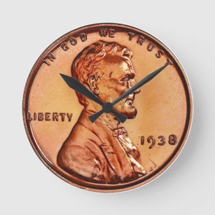Copper 1938 Abraham Lincoln penny, one cent  Round Round Clock